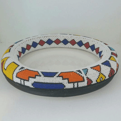 Extra Large Thando Circle Bowl Traditional handmade  geometric jewelry african design in red green and white color