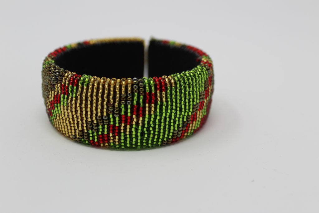 Beaded Bangle Free Size  bracelet  african bangles handcrafted for women and girls in red green and yellow multicolor design traditional south african jewelry