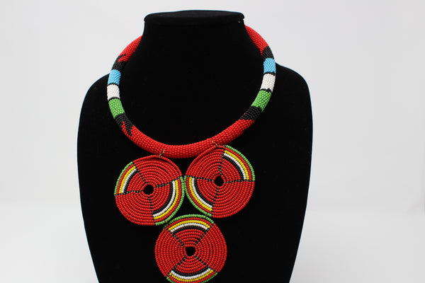 Three Circle Necklace-Red geometric jewelry handmade african design for women and girls