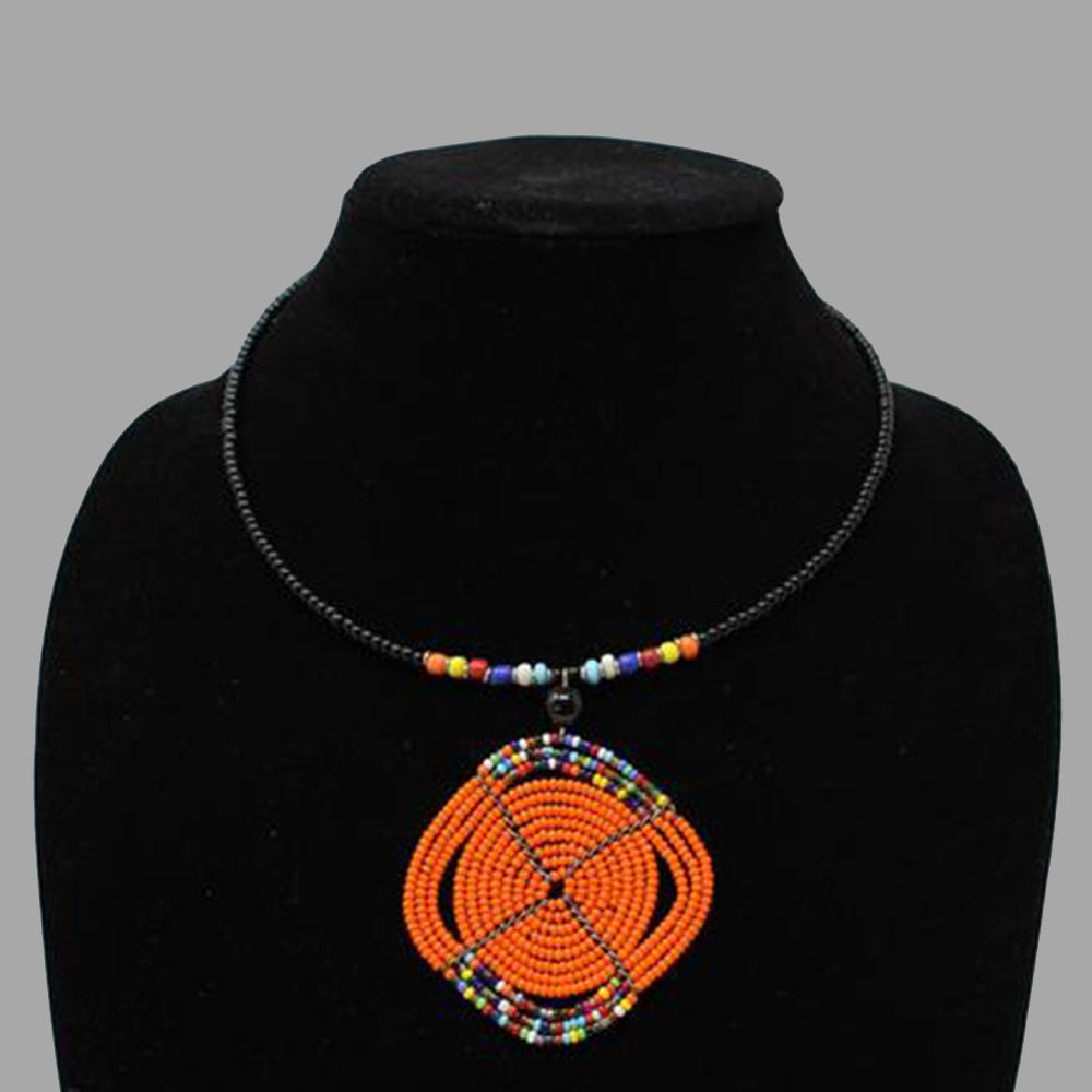 Oval Wrap Necklace handmade  geometric jewelry  african design  for women and girls in orange color