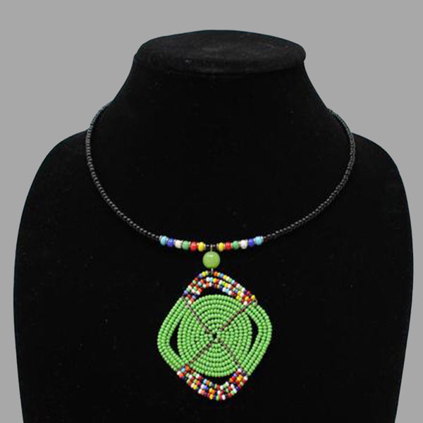 Oval Wrap Necklace handmade  geometric jewelry  african design  for women and girls in green color