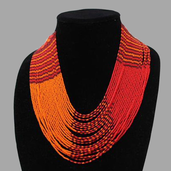 Swirling Beaded Elegant Necklace handmade african design for women and girls in orange and red color
