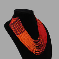 Swirling Beaded Elegant Necklace handmade african design for women and girls in orange and red color