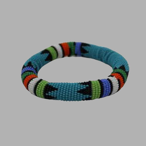 Teal Thick Rolled Bracelet With Traditional Colors geometric jewelry handmade african design for women and girls