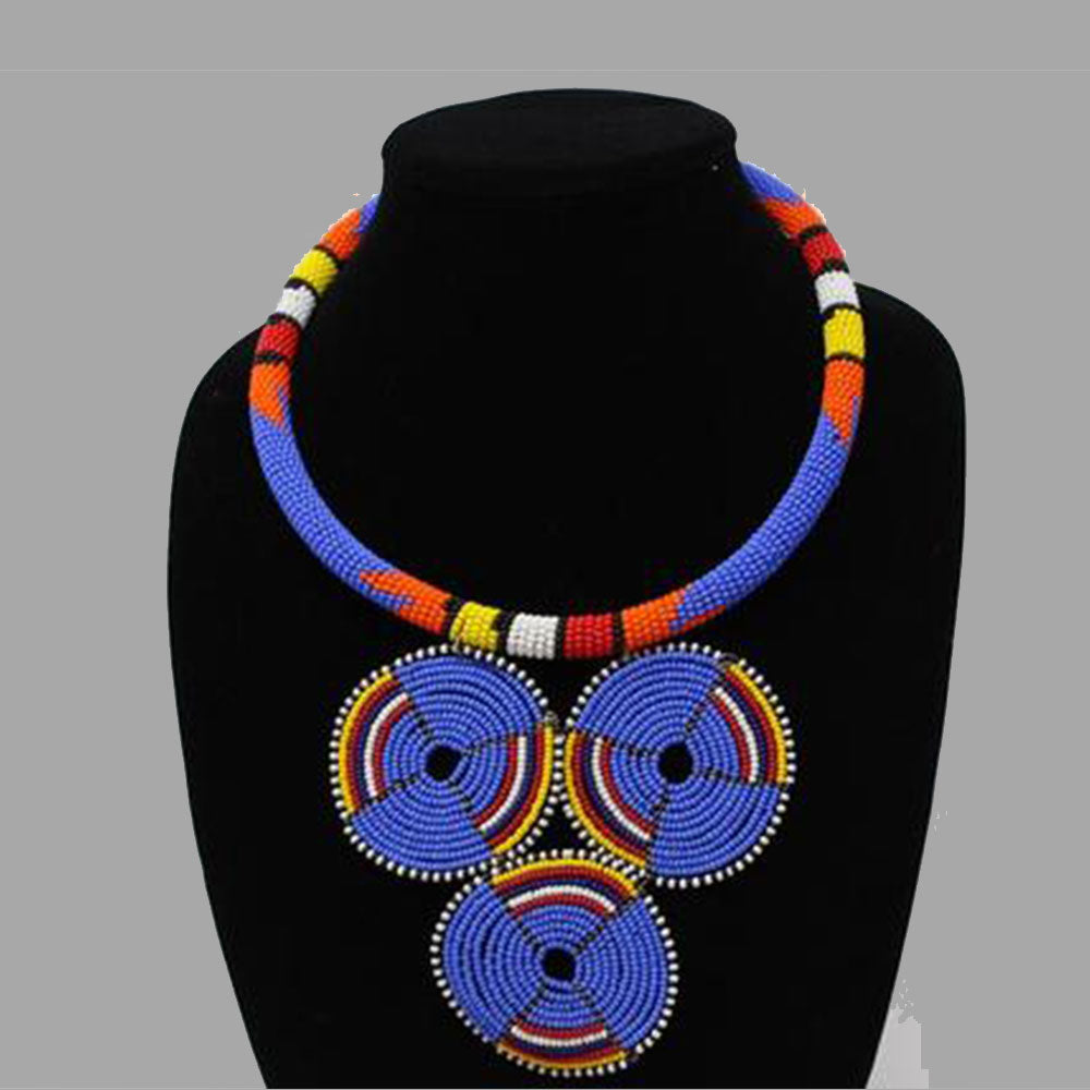 Three Circle Necklace-Blue geometric jewelry handmade african design for women and girls