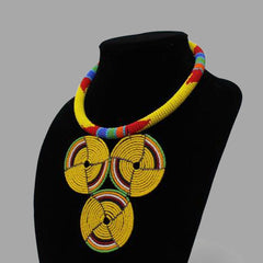 Three Circle Necklace-Yellow geometric jewelry handmade african design for women and girls