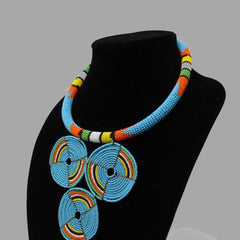 Three Cirlce Necklace-Sky blue geometric jewelry handmade african design  for women and girls
