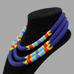 Traditional Colored Beaded Necklace-Blue geometric jewelry  handmade  african design  for women and girls in purple color 