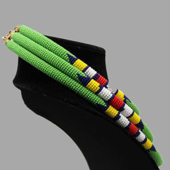 Traditional Colored Beaded Necklace-Green geometric jewelry  handmade  african design for women and girls in green color