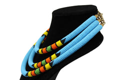 Traditional Colored Beaded Necklace-Sky blue geometric jewelry  handmade  african design for women and girls in blue color 