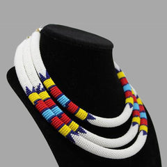 Traditional Colored Beaded Necklace-White geometric jewelry  handmade african design for women and girls in white color