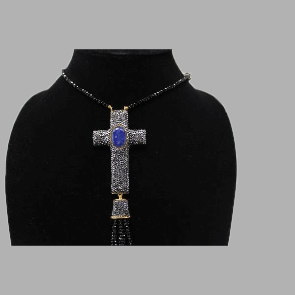 pewter quartz cross and gold earrings necklace handmade african design  for women and girls in blue