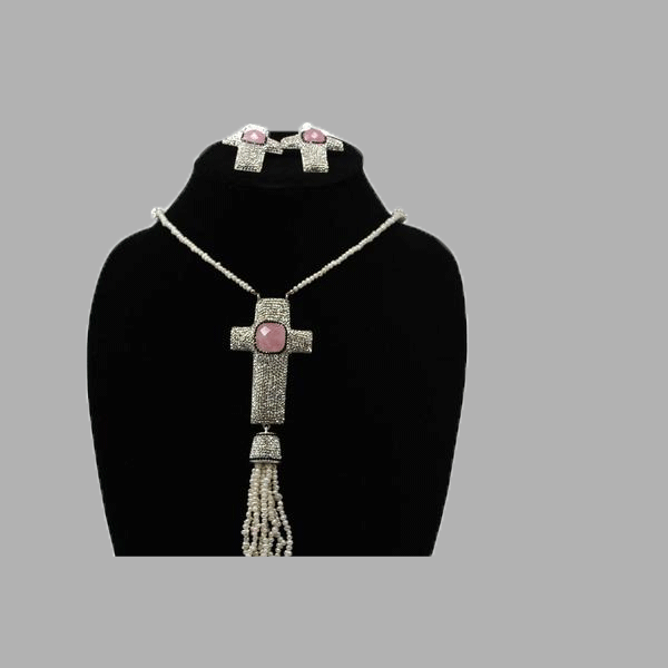 Lapis Quartz Rose Silver Cross and Earrings handmade  african design  for women and girls