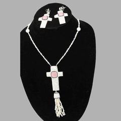Lapis Quartz Gold Rose Cross and Earrings handmade african design for women and girls